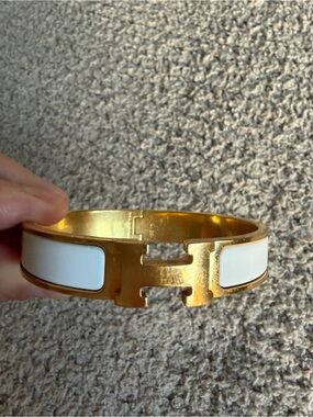Hermes Gold and White Clic H Bracelet